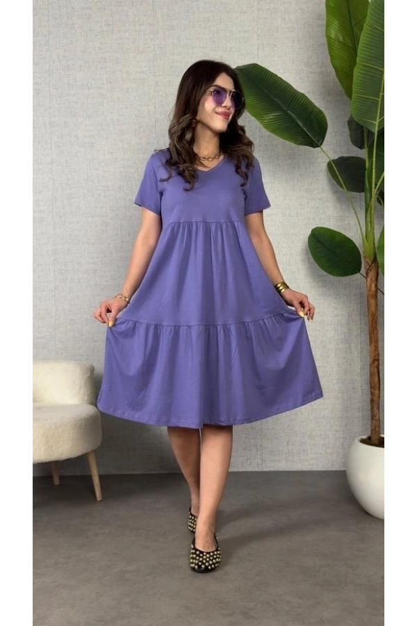 Bidebuvar Kadın Kısa Kollu V Yakalı Viskon Elbise