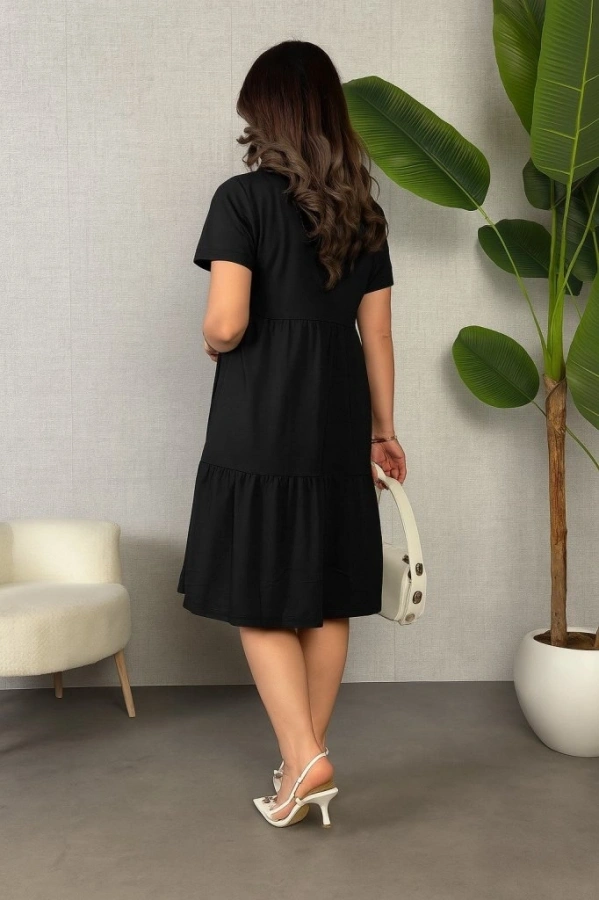 Bidebuvar Kadın Kısa Kollu V Yakalı Viskon Elbise