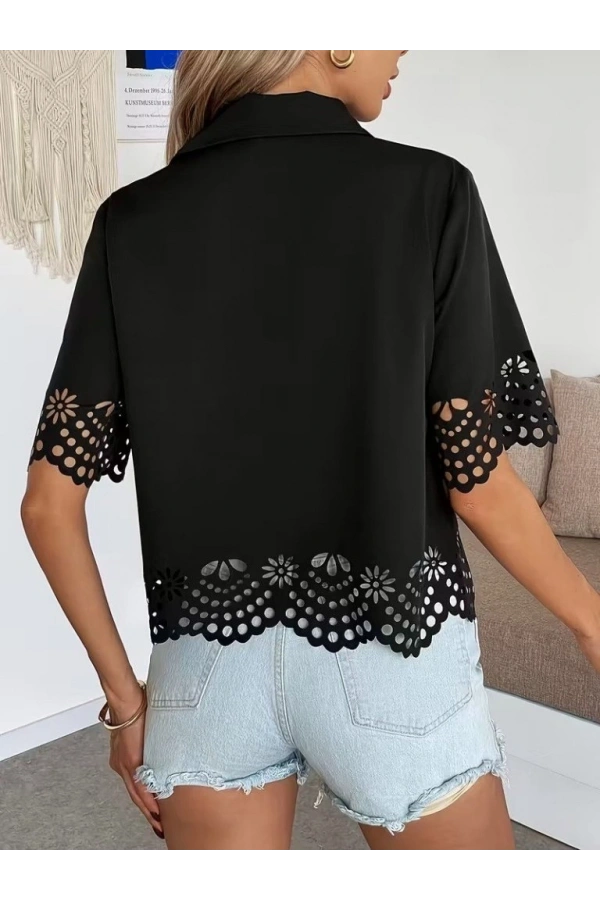 Bidebuvar Kadın Kısa Kollu Yakalı önden Düğmeli Dubai Gömlek Bluz