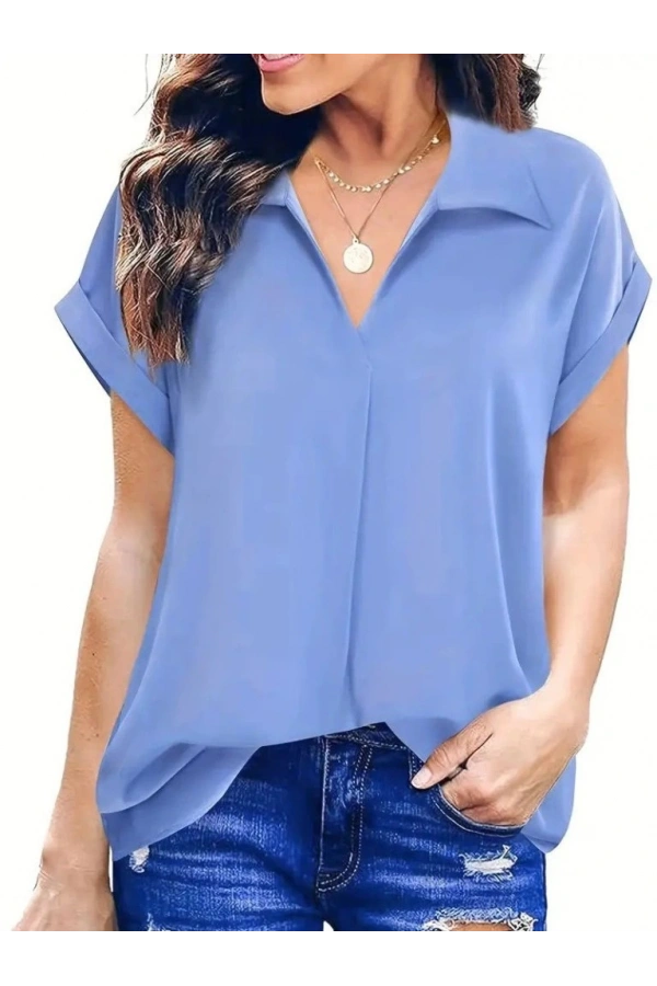 Bidebuvar Kadın Kısa Kollu Yakalı Uzun Sandy Bluz