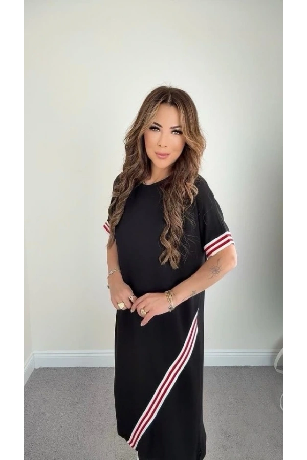 Bidebuvar Kadın Kol Ve Etek şerit Detaylı Midi Boy Elbise