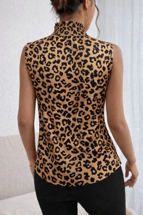 Bidebuvar Kadın Kolsuz Balıkçı Yaka Desenli Süprem Bluz