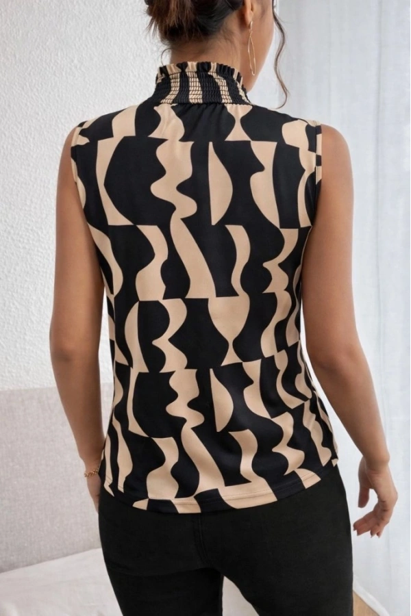 Bidebuvar Kadın Kolsuz Balıkçı Yaka Desenli Süprem Bluz