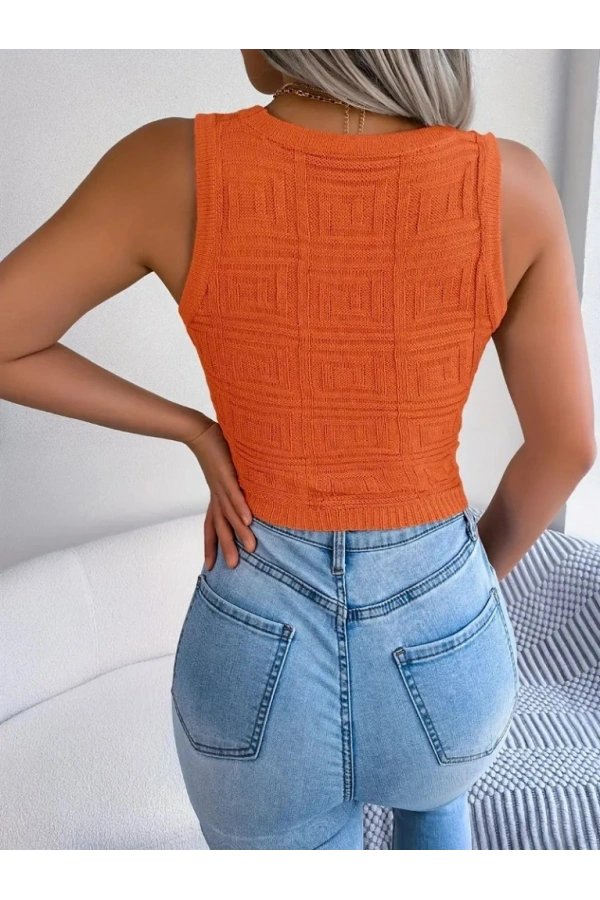 Bidebuvar Kadın Kolsuz Bisiklet Yaka Güpüs Dekolteli Triko Crop Bluz