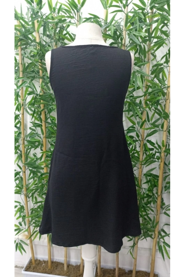 Bidebuvar Kadın Kolsuz Kalın Askılı Düğme Detay Cepli Keten Elbise