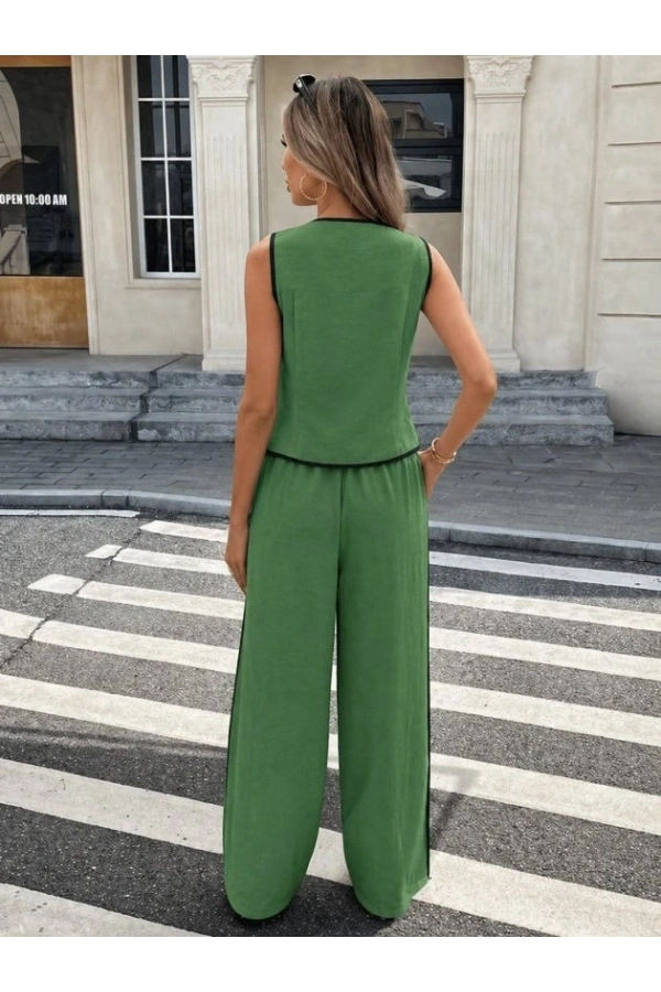Bidebuvar Kadın Kolsuz önü Düğmeli Yelek Ve Pantolon Ikili Takım