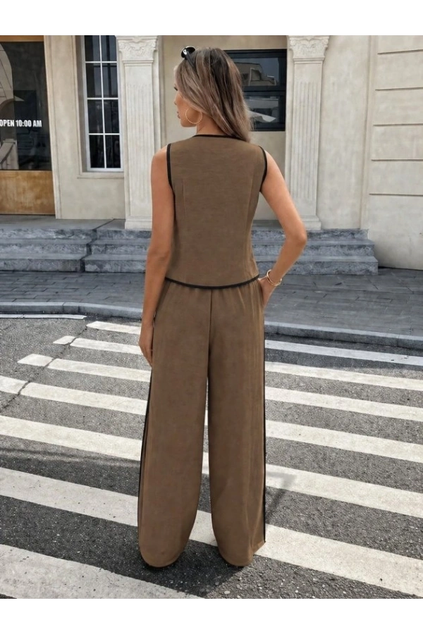 Bidebuvar Kadın Kolsuz önü Düğmeli Yelek Ve Pantolon Ikili Takım