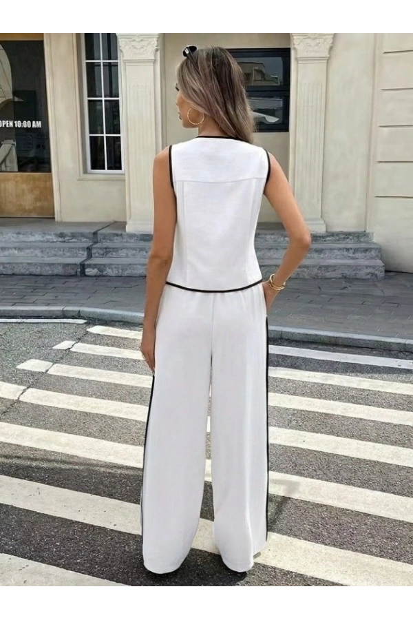 Bidebuvar Kadın Kolsuz önü Düğmeli Yelek Ve Pantolon Ikili Takım