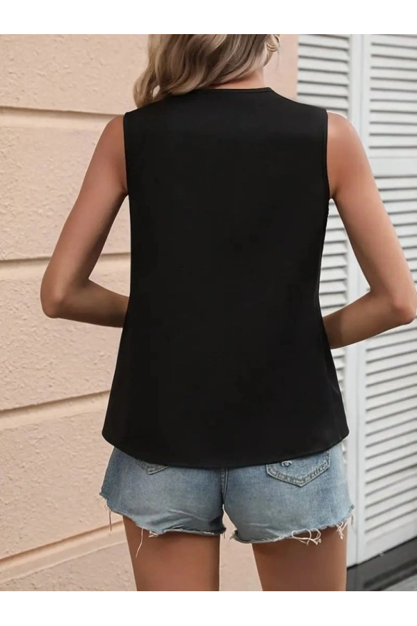 Bidebuvar Kadın Kolsuz V Yakalı Blok Renkli Ithal Krep Bluz