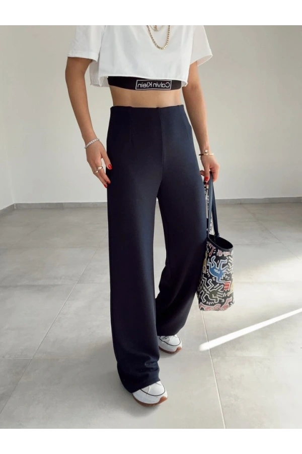 Bidebuvar Kadın Krep Kumaş Gipe Detay Palazzo Pantolon