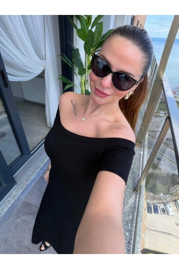 Bidebuvar Kadın Madonna Yaka Midi Boy Modal Elbise