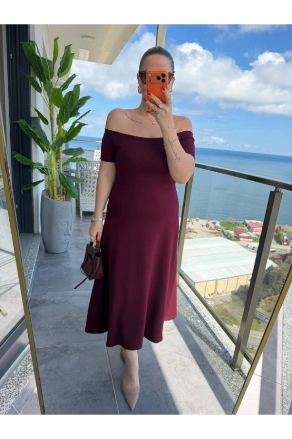 Bidebuvar Kadın Madonna Yaka Midi Boy Modal Elbise