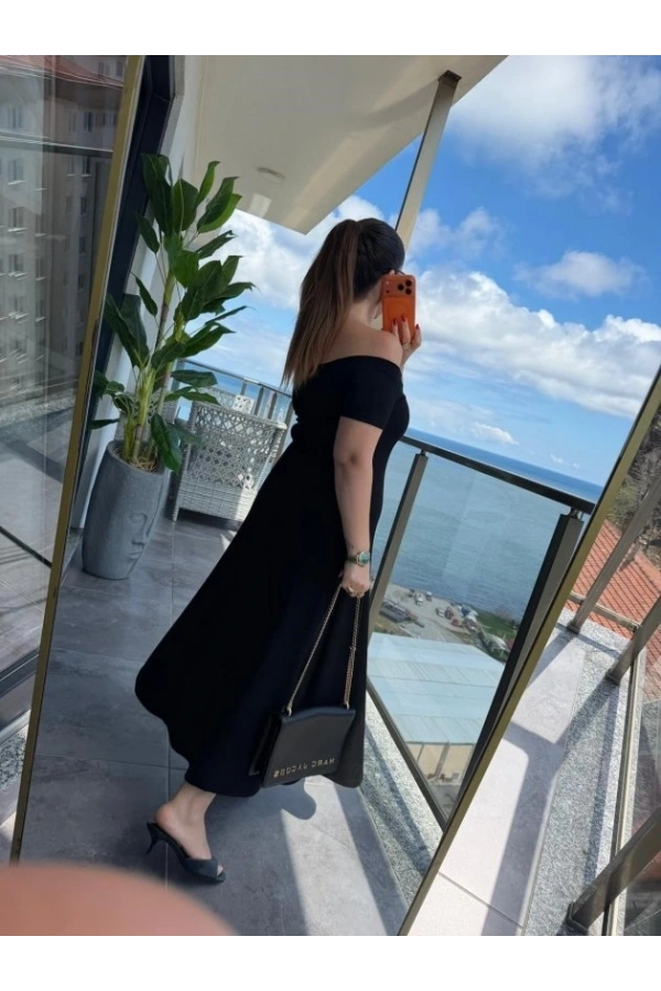 Bidebuvar Kadın Madonna Yaka Midi Boy Modal Elbise