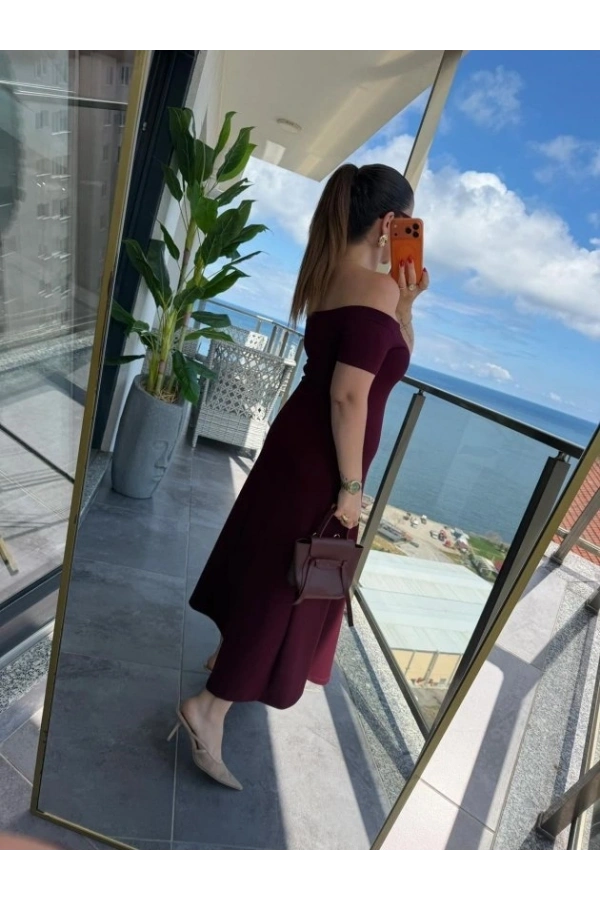 Bidebuvar Kadın Madonna Yaka Midi Boy Modal Elbise