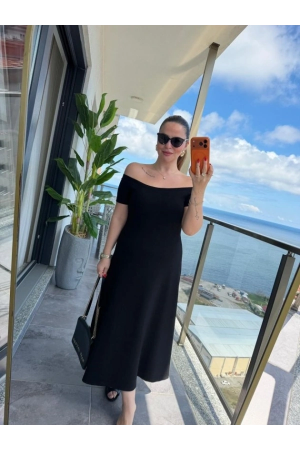 Bidebuvar Kadın Madonna Yaka Midi Boy Modal Elbise
