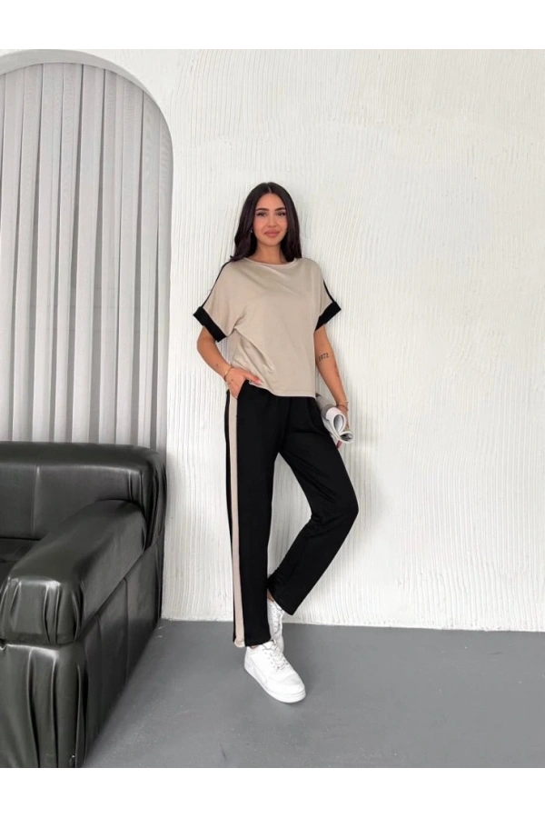 Bidebuvar Kadın Modal Dokulu Kumaş Yanı şeritli Takım