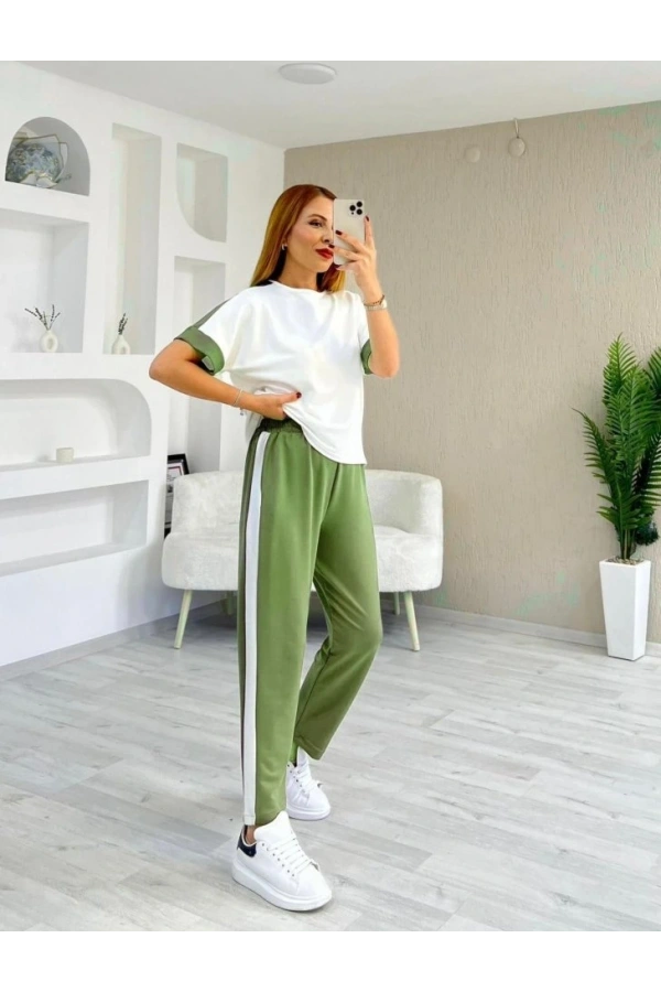 Bidebuvar Kadın Modal Dokulu Kumaş Yanı şeritli Takım