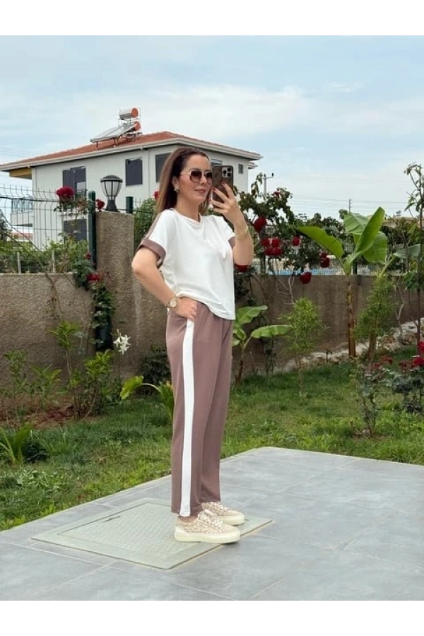 Bidebuvar Kadın Modal Dokulu Kumaş Yanı şeritli Takım