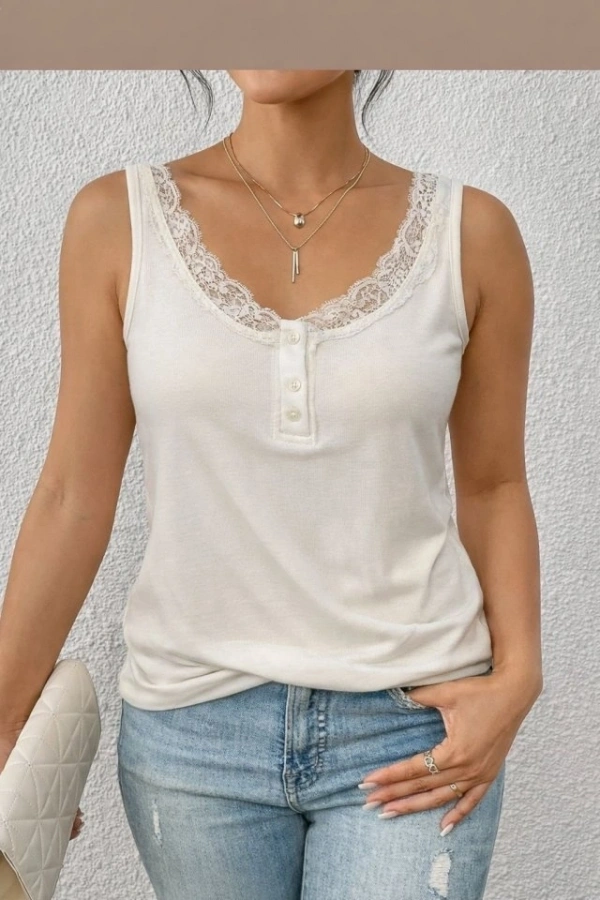 Bidebuvar Kadın Omuz Askılı Dantel Güpür Detay Bluz