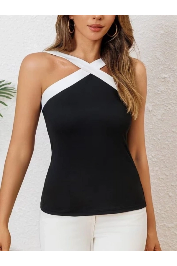 Bidebuvar Kadın Omuzlardan Açık Onden çapraz Serit Detaylı Dalgıç Bluz
