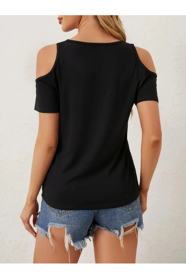 Bidebuvar Kadın Omuzlardan Açık V Yakalı Viskon Bluz