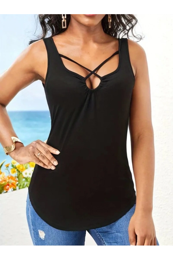 Bidebuvar Kadın önden çapraz Detay şerit Askılı Viskon Bluz