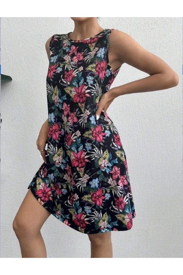 Bidebuvar Kadın Renkli çiçek Baskılı Süprem Elbise