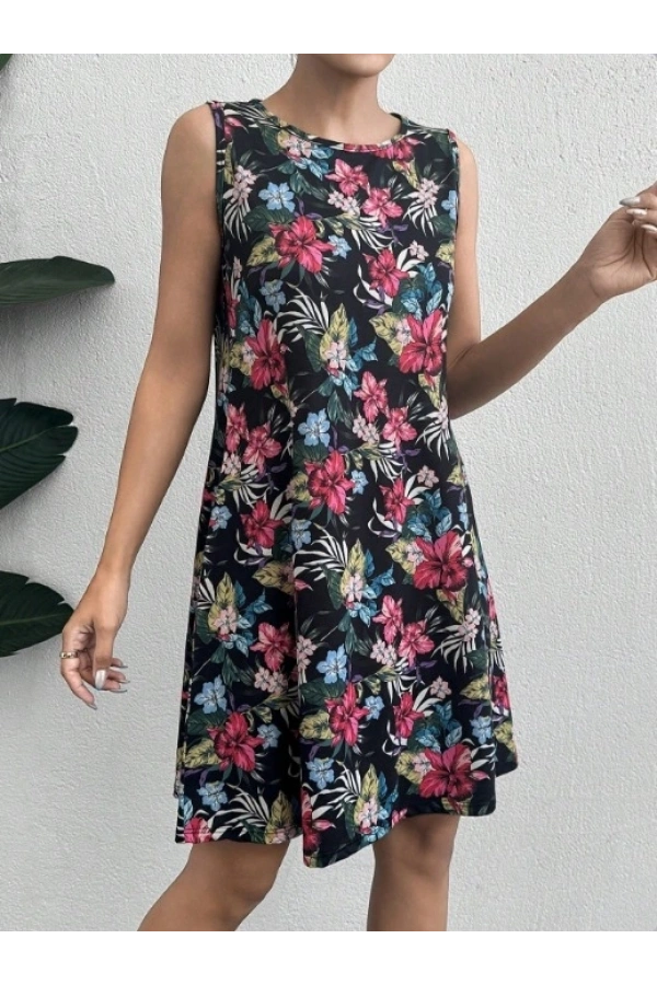 Bidebuvar Kadın Renkli çiçek Baskılı Süprem Elbise