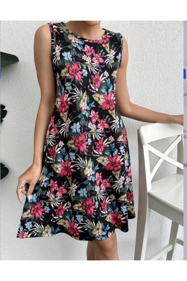 Bidebuvar Kadın Renkli çiçek Baskılı Süprem Elbise