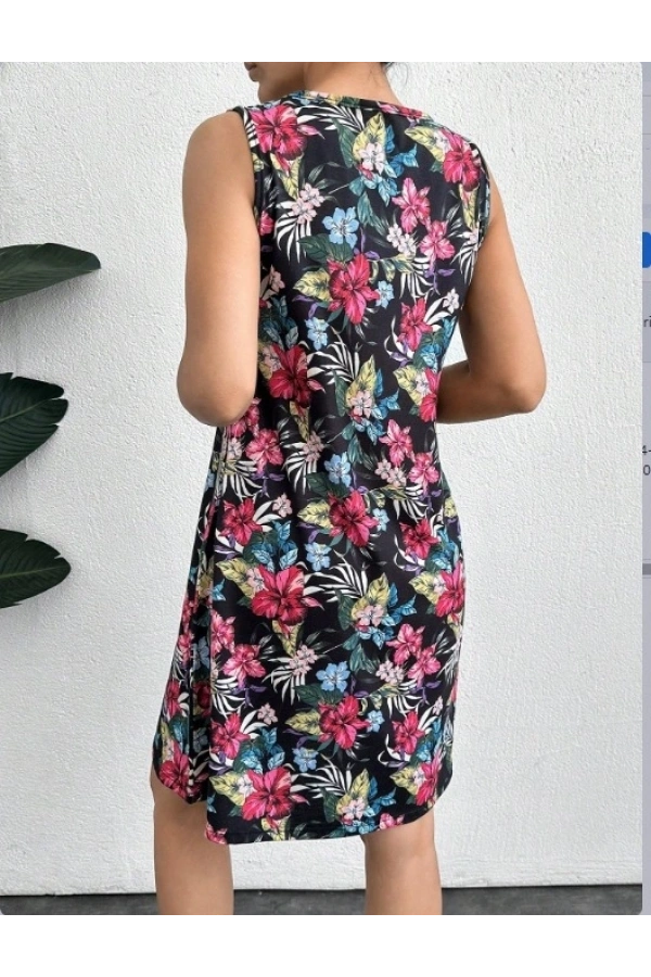 Bidebuvar Kadın Renkli çiçek Baskılı Süprem Elbise