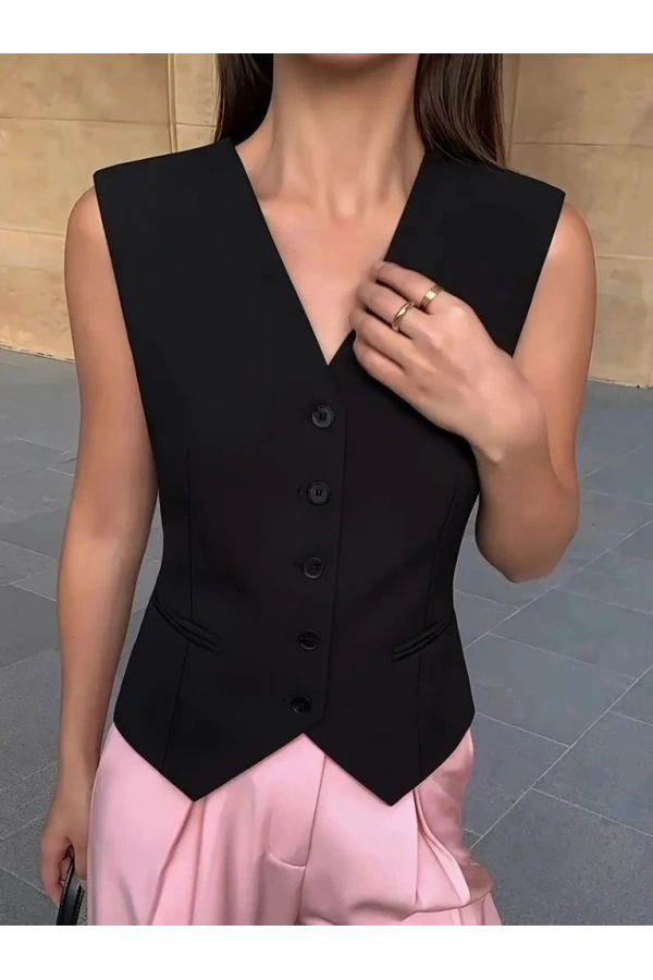 Bidebuvar Kadın Sıfır Kollu önden Düğmeli Atlas Yelek