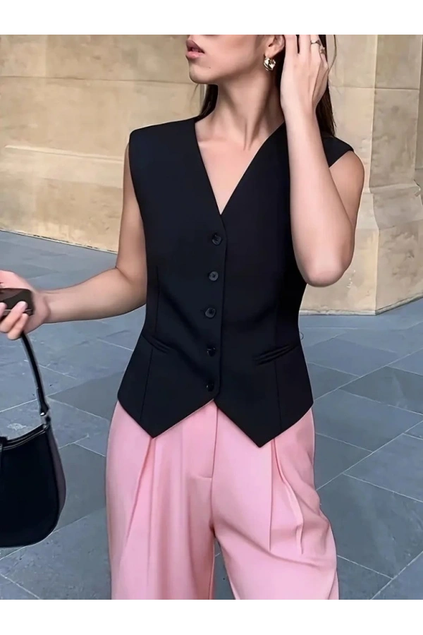 Bidebuvar Kadın Sıfır Kollu önden Düğmeli Atlas Yelek