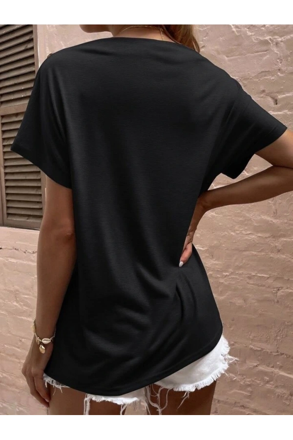 Bidebuvar Kadın Tek Omuzu Açık Düğme Detaylı Salaş Viskon Bluz