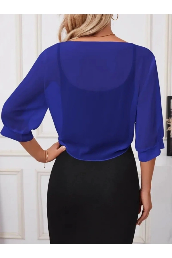 Bidebuvar Kadın Truvakar Kol önden Bağlamalı Kısa şifon Bolero Ceket