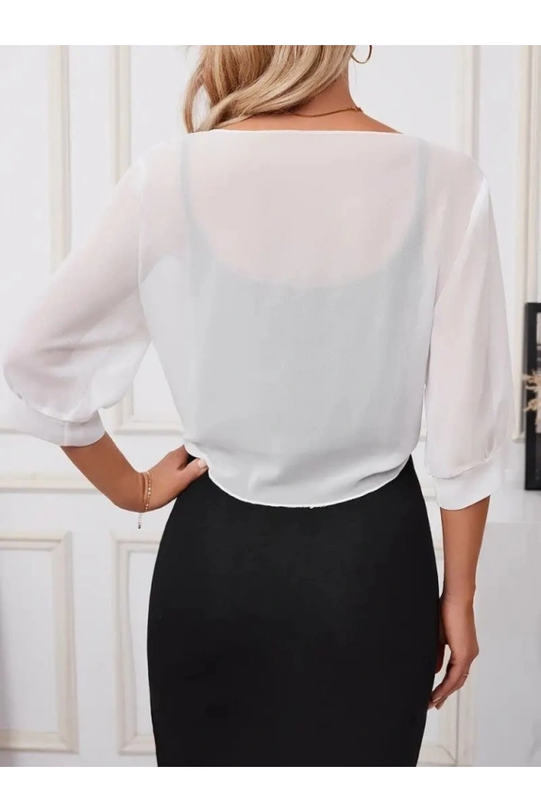 Bidebuvar Kadın Truvakar Kol önden Bağlamalı Kısa şifon Bolero Ceket