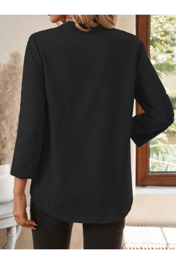 Bidebuvar Kadın Truvakar Kol V Yakalı Keten Bluz