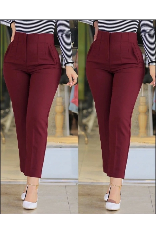 Bidebuvar Kadın üste Oturan Paçası Bilek üzerinde Biten Atlas Kumaş Pantolon 36 (S) - 48 (4XL)