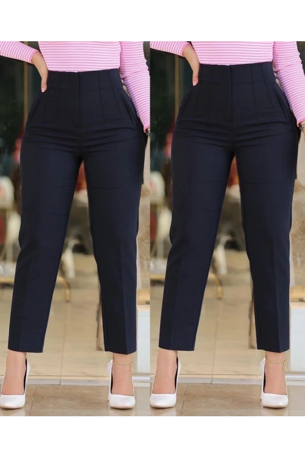 Bidebuvar Kadın üste Oturan Paçası Bilek üzerinde Biten Krep Kumaş Kumaş Pantolon 36 (S) - 50 (5XL)