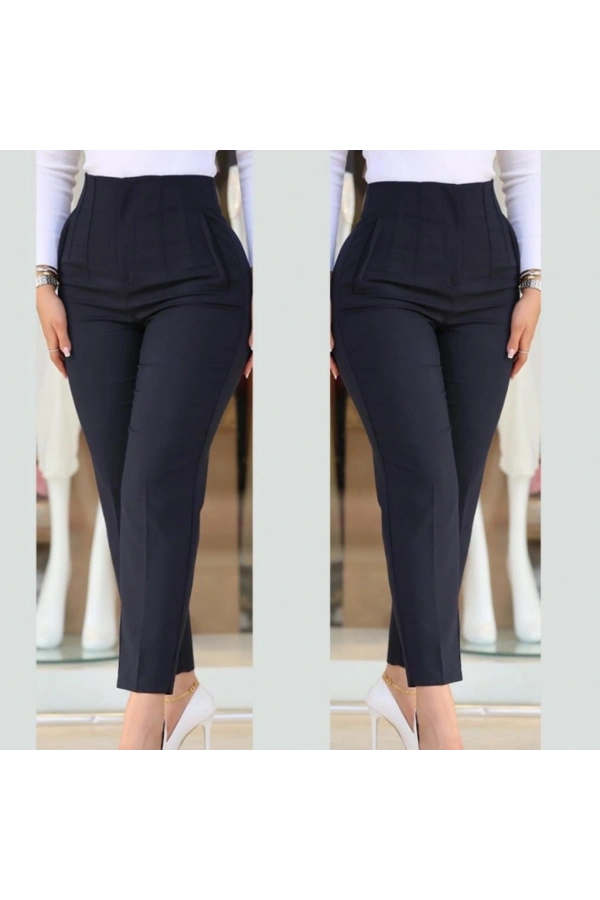 Bidebuvar Kadın üste Oturan Paçası Bilek üzerinde Biten Krep Kumaş Kumaş Pantolon 36 (S) - 50 (5XL)