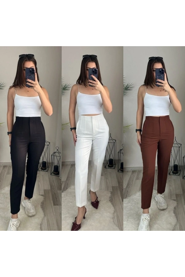 Bidebuvar Kadın üste Oturan Paçası Bilek üzerinde Biten Krep Kumaş Kumaş Pantolon 36 (S) - 50 (5XL)