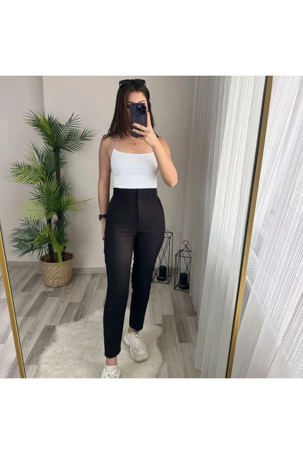 Bidebuvar Kadın üste Oturan Paçası Bilek üzerinde Biten Krep Kumaş Kumaş Pantolon 36 (S) - 50 (5XL)