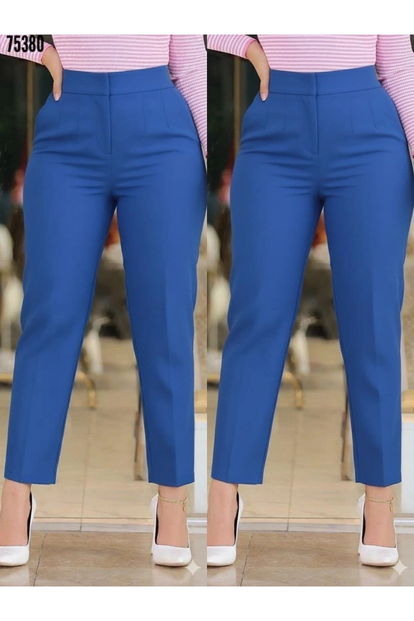 Bidebuvar Kadın üste Oturan Paçası Bilek üzerinde Biten Krep Kumaş Pantolon 36 (S) - 50 (5XL)