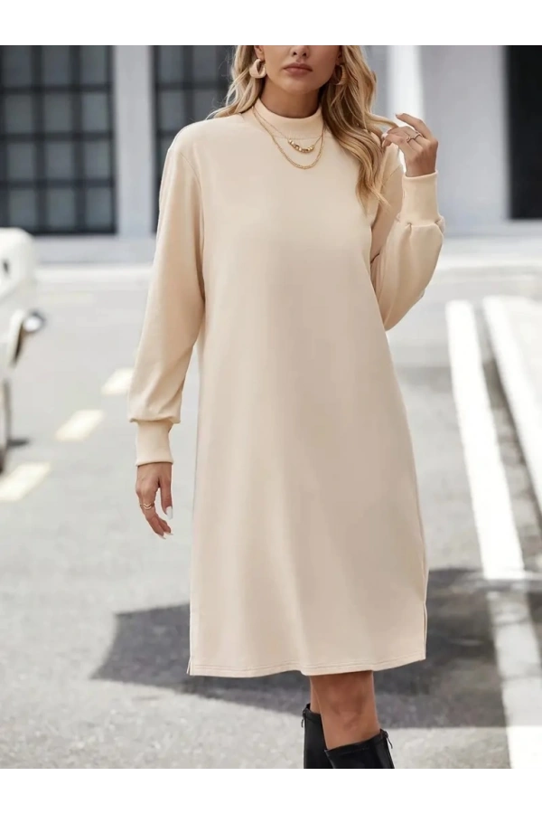 Bidebuvar Kadın Uzun Kollu Balıkçı Yaka Kısa şardonlu Dalgıç Elbise