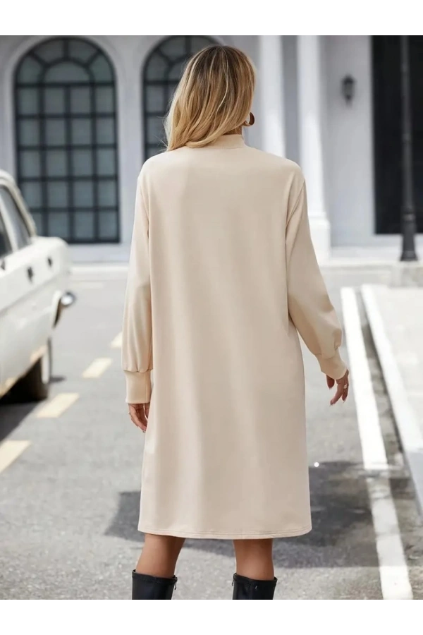 Bidebuvar Kadın Uzun Kollu Balıkçı Yaka Kısa şardonlu Dalgıç Elbise