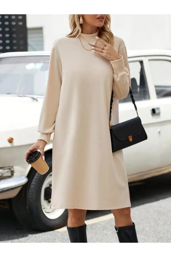 Bidebuvar Kadın Uzun Kollu Balıkçı Yaka Kısa şardonlu Dalgıç Elbise