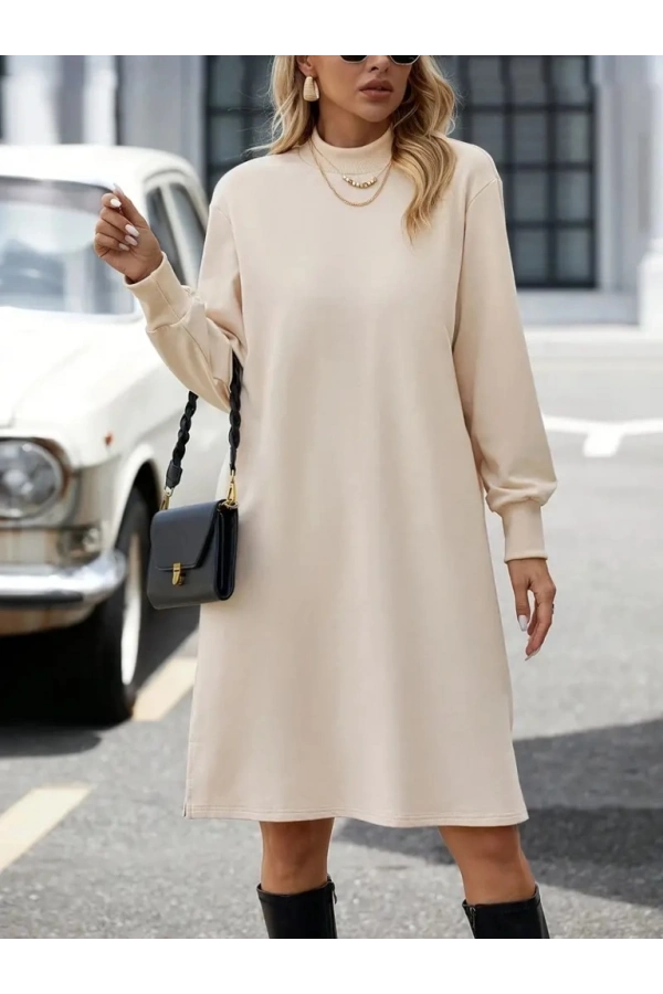 Bidebuvar Kadın Uzun Kollu Balıkçı Yaka Kısa şardonlu Dalgıç Elbise