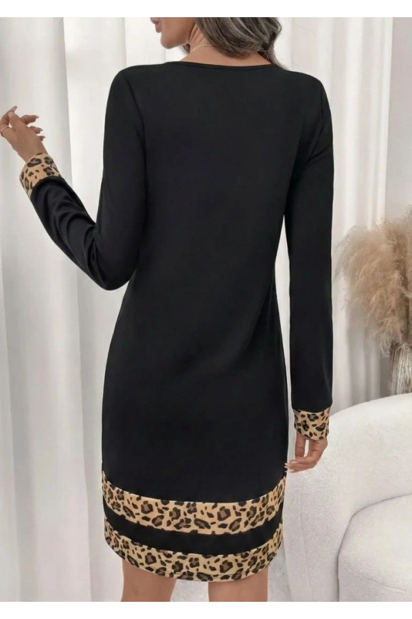 Bidebuvar Kadın Uzun Kollu Bisiklet Yaka Mini Ithal Krep Elbise