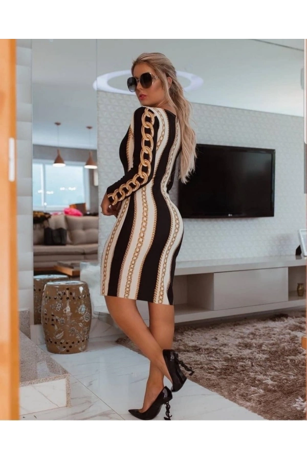 Bidebuvar Kadın Uzun Kollu Bisiklet Yaka Scuba Midi Boy Elbise