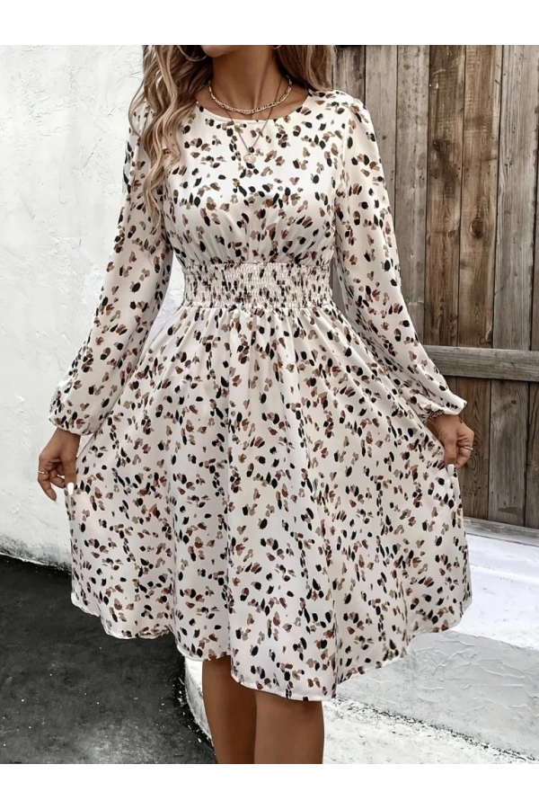 Bidebuvar Kadın Uzun Kollu Bot Yaka Beli Lastikli Midi Süprem Elbise