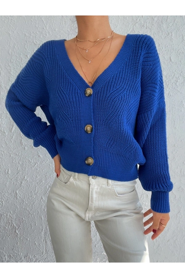 Bidebuvar Kadın Uzun Kollu Düğme Detay Triko Hırka